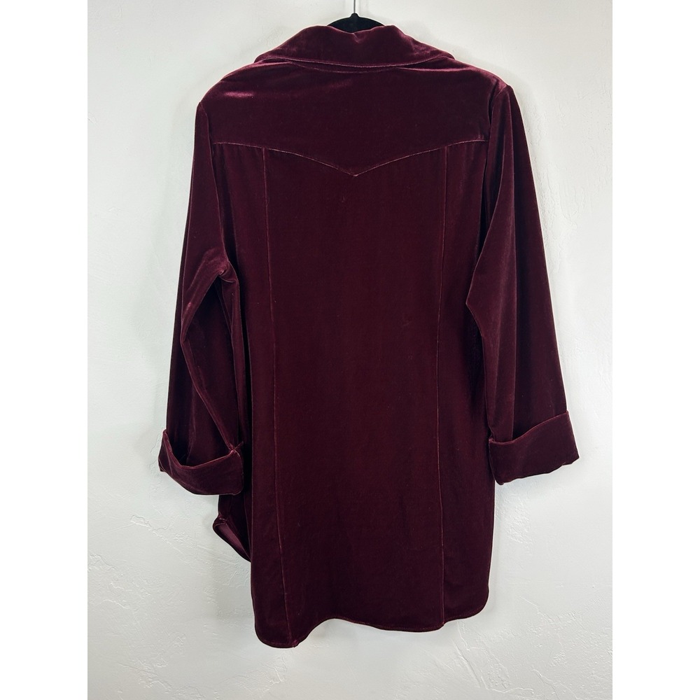 Burgundy Velvet Soft Surroundings Size L Tunic Top Ruffle Front 3/4 Sleeve Boho - Picture 7 of 10